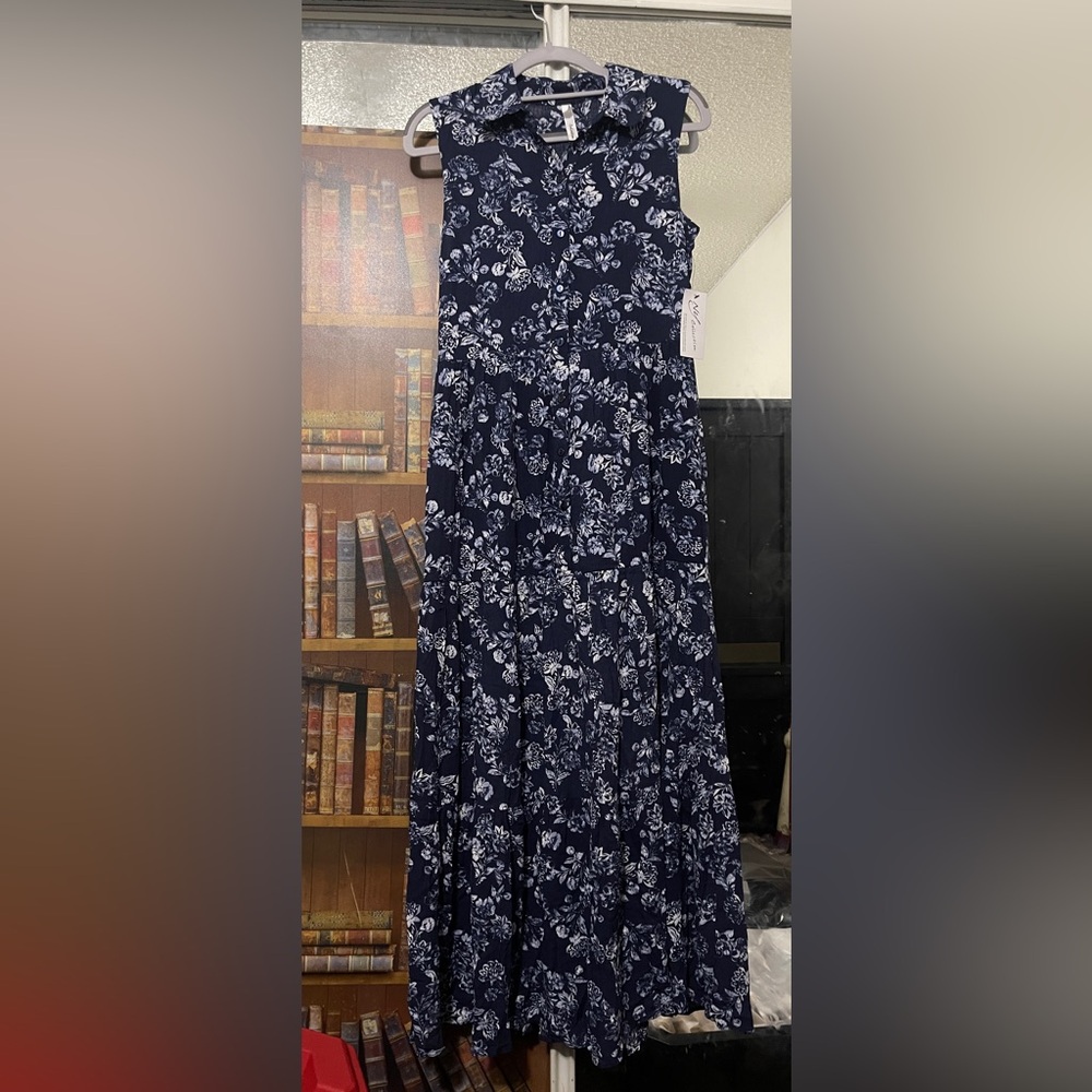New NY Collection Women’s white floral sleeveless, button-down maxi dress - Picture 2 of 5